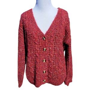 Skies are Blue Red Speckled Grandpa Cardigan Sweater